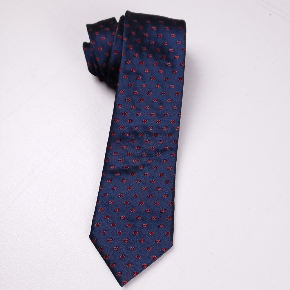 CD Monogram Necktie Navy Red Logo Pattern‎ Luxe Minimalism Executive Core